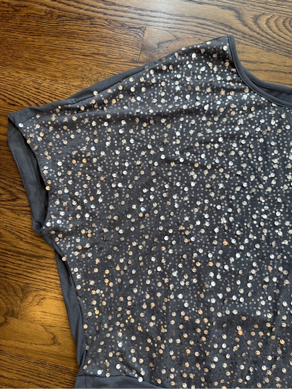 New Directions Women’s Charcoal Brown/ Rose Gold Sequined Dolman Sleeve Top 1X - Picture 6 of 12